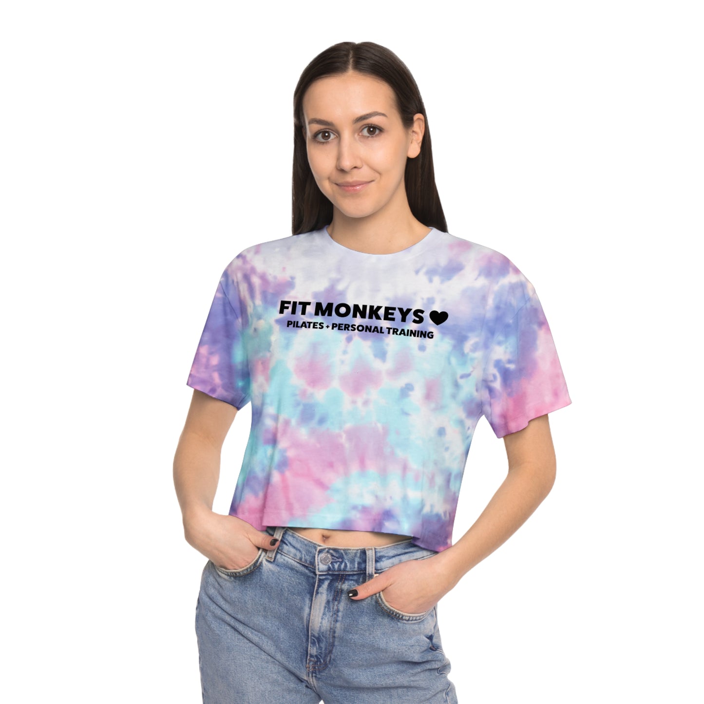 Tie Dye Crop Top - Fit Monkeys Logo on the front, Never Give Up on the back