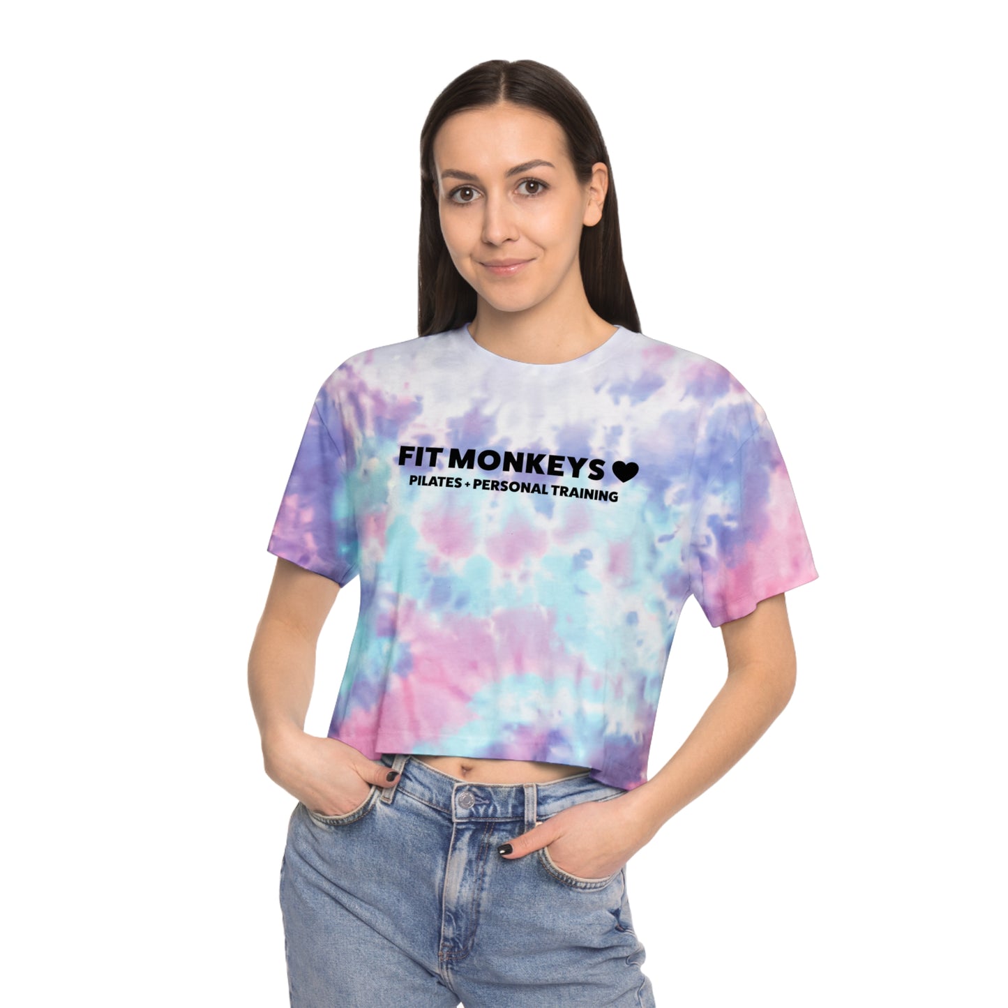 Fit Monkeys - Women's Tie-Dye Crop Tee - Logo on front, Strong Glute Club on the back