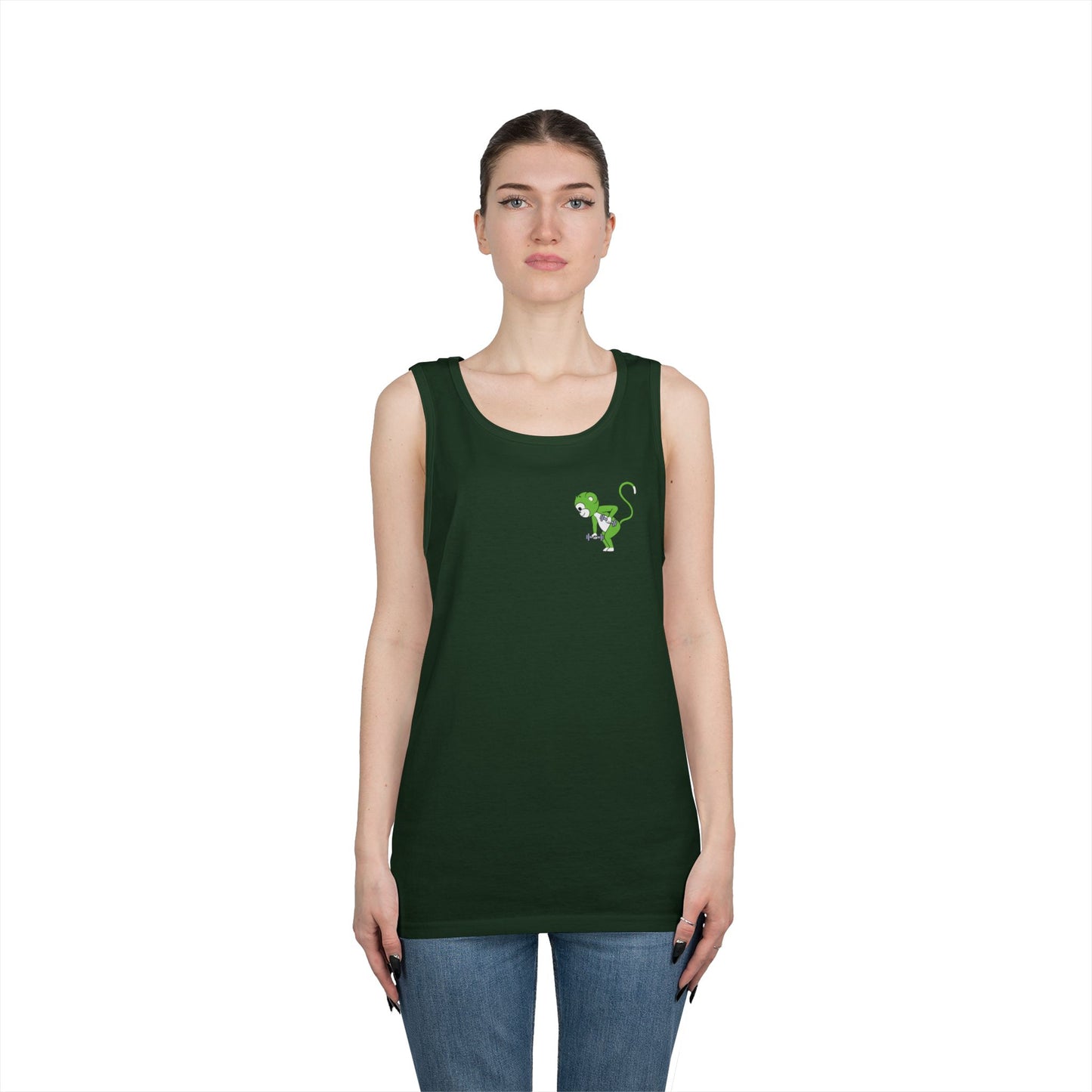 Fit Monkeys Gildan Unisex Heavy Cotton Tank Top - Row Monkey front left, Logo and row monkey on the back
