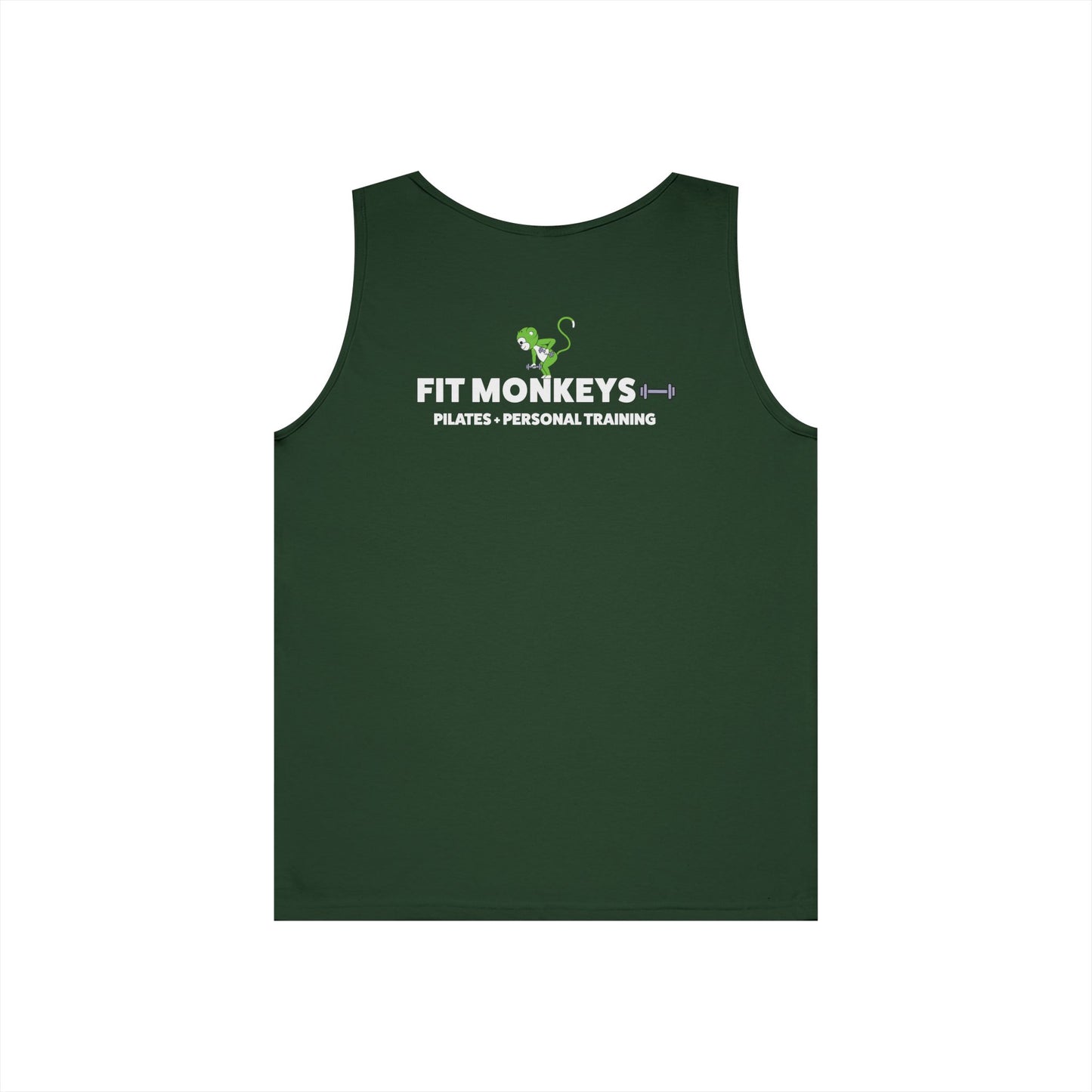 Fit Monkeys Gildan Unisex Heavy Cotton Tank Top - Row Monkey front left, Logo and row monkey on the back