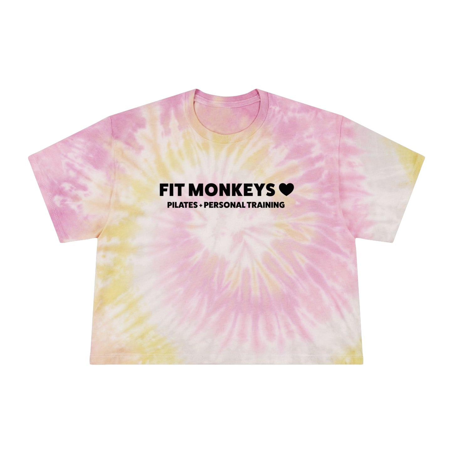 Fit Monkeys - Women's Tie-Dye Crop Tee - Logo on front, Strong Glute Club on the back