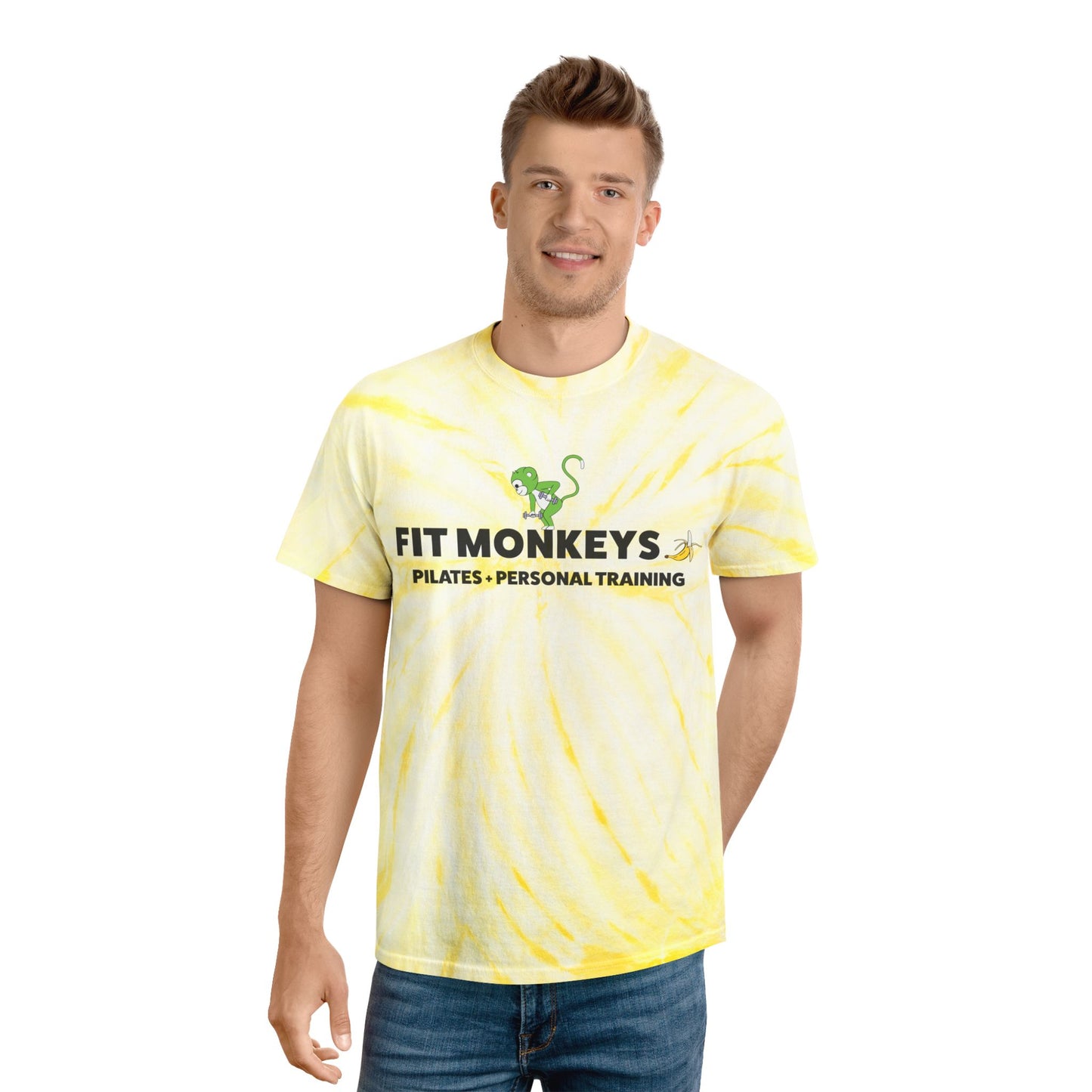 Fit Monkeys 'Bananas for Exercise' Tie-Dye Shirt – Vibrant Tee for Fun Fitness Lovers