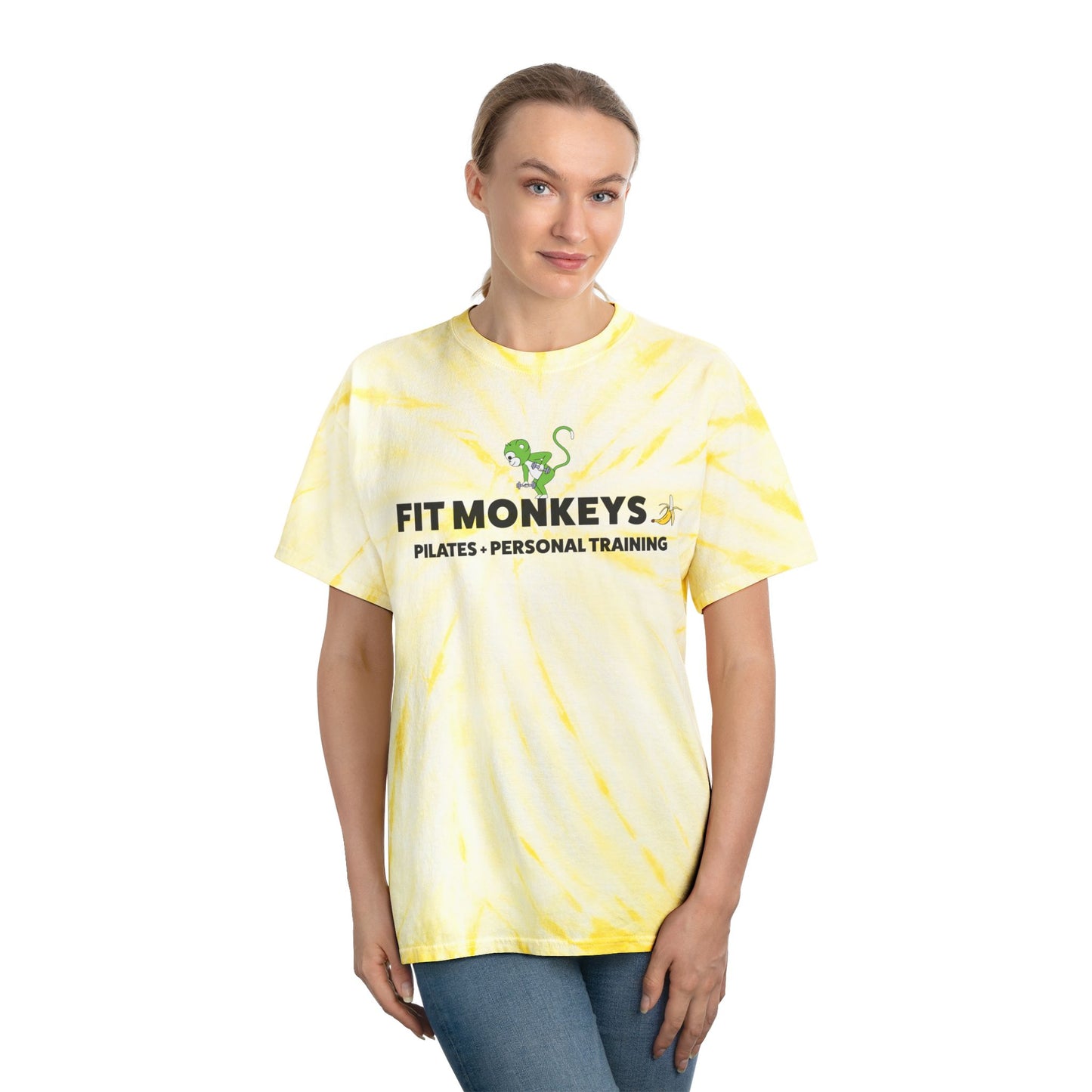 Fit Monkeys 'Bananas for Exercise' Tie-Dye Shirt – Vibrant Tee for Fun Fitness Lovers